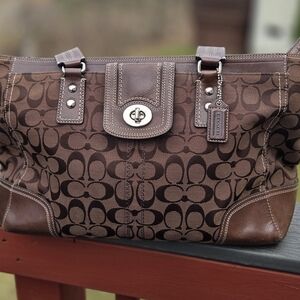 Coach Brown Signature Canvas Tote Bag